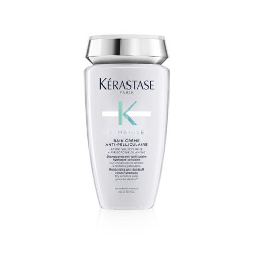 Yasmine Hair Boutique - Bain Crème Anti-Pelliculaire 250ml - Symbiose Bain Crème Anti-Pelliculaire by Kérastase is a silicone and sulfate-free moisturizing anti-dandruff cellular shampoo for dry sensitive scalp, prone to dandruff. Contains piroctone olamine that acts on all the causes of dandruff and salicylic acid for a breathable scalp.

A creamy yet breathable foaming formula that removes dandruff and flakes while moisturizing and soothing dry scalp. Exfoliates instantly and removes visible dandruff & flakes on the scalp without stripping fiber.

Up to 7 weeks of anti-dandruff efficacy.*

The Bain Crème Anti-Pelliculaire has a creamy white texture combined with a luxurious fine fragrance.