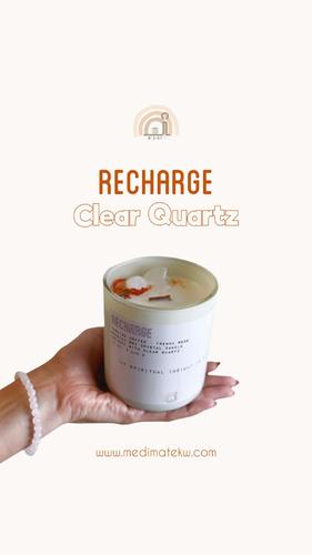 ياسمين هير بوتيك  - Recharge-clear quartz - Crystal soy wax candle blended with Turkish Coffee and French Rose+ infused with Clear Quartz. Jar color: Light Grey. Affirmation: My spiritual insight is clear. 100% natural soy wax, free from phthalates & paraffin. Cozy, crackling 100% wood wick that burns longer (60+ hours). Hand made with love in Kuwait (including all candle ingredients). Volume: 12 oz. | 340g Note: !!!( Crystal shapes may vary upon availability).