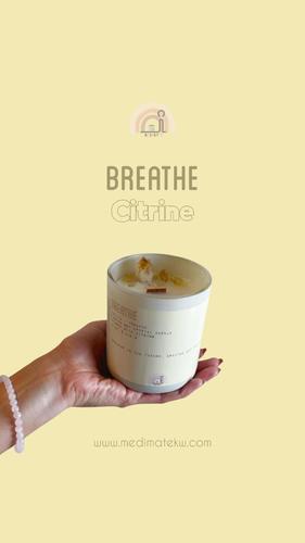 Breath-citrin - Crystal soy wax candle blended with White Vanilla and Tobacco + infused with Citrine. Jar color: Light Grey. Affirmation: Breathe in the future, Breathe out the past. 100% natural soy wax, free from phthalates & paraffin. Cozy, crackling 100% wood wick that burns longer (60+ hours). Hand made with love in Kuwait (including all candle ingredients). Volume: 12 oz. | 340g Note: !!!( Crystal shapes may vary upon availability).