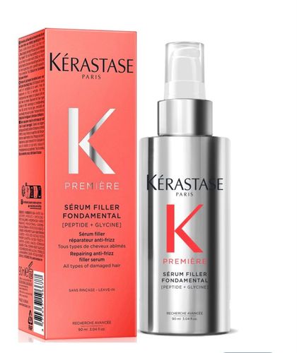 Yasmine Hair Boutique - Kérastase Premiére Sérum Filler Fondamental 90ML - Repairing Anti-Frizz Filler Serum All Types Of Damaged Hair  This Lightweight Serum works to repel humidity,deeply nourish and lock out frizz,fills fiber surface with matter to recreate softer and smoother hair.Protects from damage and high heat*. 
 •Apply on towel-dried hair. In case of contact with eyes,rinse them immediately and thoroughly.