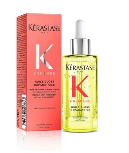 Yasmine Hair Boutique - Kérastase Premiére Huile Gloss Réparatrice Leave-In 30ML - Intensive Shine Repairing Oil                                                                    All Types OF Damaged Hair.                                                               High concentration  of caring agents radically neutralizes persistent dullness caused by damage.Its Repairing action seals split-ends.        Hair is stronger,4x shinier*. • Apply 1 or 2 pipettes on dry hair.Do not rinse.                                        In case of contact with eyes,rinse them immediately  and thoroughly*.