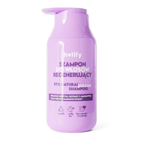 Yasmine Hair Boutique - Holify Regenerating Hair Shampoo Vegan Keratin & Amaranth 300 ml - The shampoo is a comprehensive solution for hair that requires intensive regeneration, hydration and nourishment. Working from the roots to the ends, this specially developed shampoo is designed for weakened, brittle, thin and delicate hair. Gentle cleansing substances effectively remove impurities and excess sebum, restoring the natural balance of the scalp. The shampoo not only cleanses, ale also regenerates and moisturizes the hair while washing, providing comprehensive care. Sorbitol, a natural moisture-attracting ingredient, helps strengthen hair, making it look healthy, soft and elastic. When combined with other ingredients, sorbitol prevents hair from becoming brittle. The vegan equivalent of keratin, an innovative ingredient of plant origin, perfectly imitates the properties of natural keratin present in hair. It replenishes hair loss, strengthening its structure from the inside. This combination improves the elasticity of the strands, smoothes their surface, facilitates combing and prevents split ends. An advanced active ingredient based on amaranth extract additionally nourishes the hair, moisturizing and smoothing it. It supports hair reconstruction, protects against harmful external factors and strengthens its structure. Thanks to this shampoo, your hair will gain a healthy shine, become smoother, easier to style and regain its natural strength. Enjoy beautiful, healthy and shiny hair every day.HOW TO USEShake the package and wash your hair with a small amount of shampoo, then rinse thoroughly. Avoid contact with eyes. Product for external use.