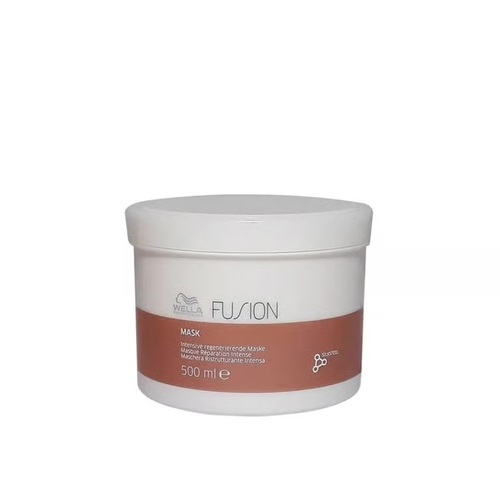 Fusion Intense Repair Mask 500ml - Product DescriptionWella Fusion Intense Repair Mask 500ml is a luxurious creamy mask specifically designed for damaged hair, providing essential care and protection against breakage. Key features include:Intensely conditioning ingredients and amino acids for deep nourishment; Increases resilience against breakage, leaving hair smoother and more resilient; Offers intense protection against mechanical damage caused by combing; Fusion Silksteel Technology repairs hair fibre at both micro and macro levels; Contains Metal Purifier to safeguard hair from harmful metals in water; Gentle on the skin; Formulated without microplastics; Committed to no animal testing.