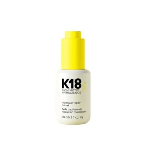 Yasmine Hair Boutique - K18MOLECULAR REPAIR ELIXIR OIL 30ML - The K18 Molecular Repair Hair Oil is a biotech-engineered weightless oil works on all hair types to strengthen, repair damage, reduce frizz at two levels of the hair fiber, and improve shine.