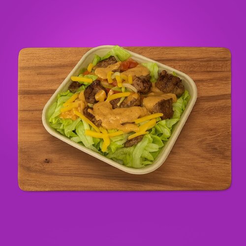 سلطه البرجر - خس , طماطم , بصل أبيض , برجر مشوي , جبن اصفر شيدر , صوص خاص