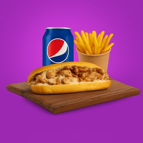 Teriyaki Chicken - Grilled chicken,grilled onion, white cheese, teriyaki sauce ,mayo

with fries and drink