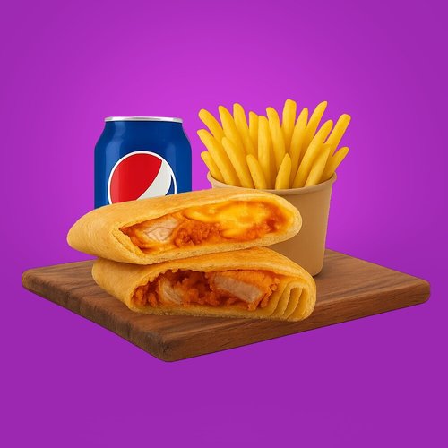 Chicken Tenders Wrap - Chicken tenders , Lettuce , Mayo , yellow cheese with your choice of the dressing&nbsp;
with fries and drink