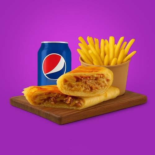 Steak Wrap - Beef steak, grilled onion, white cheese ,mayo
with fries and drink