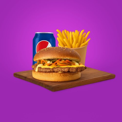 Super Spicy Burger Combo - Beef Burger , Spicy Special Sauce , Mayo , Yellow Cheese , Hot Red & Green Pepper