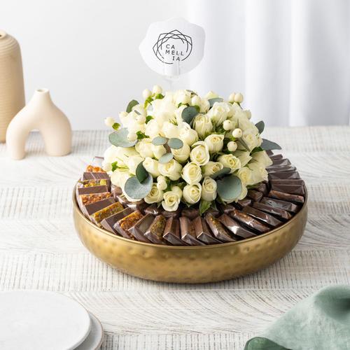 Chocolate and flowers plate gold or silver - One killo chocolate