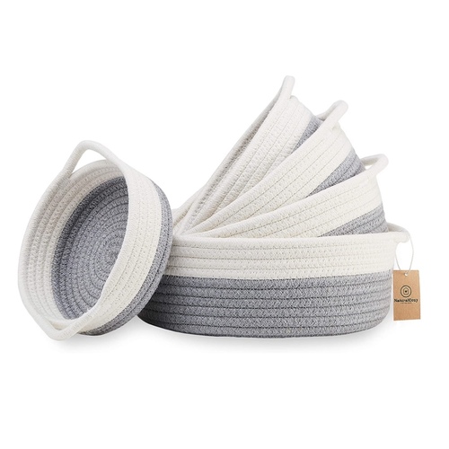 Basket set(5 baskets different sizes) - 5 pieces cotton rope baskets grey