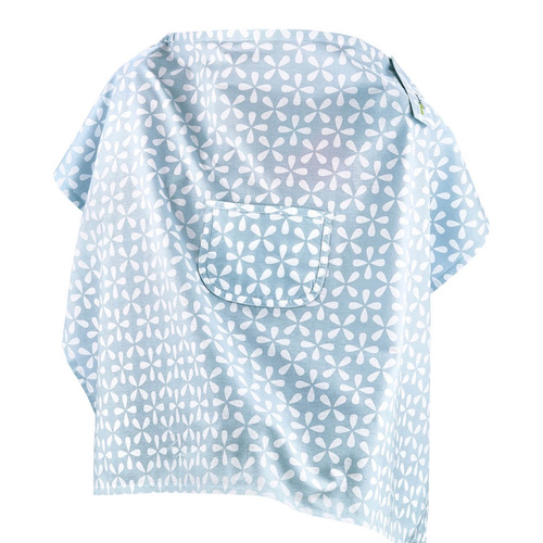 Breathable breastfeeding cover with pocket-blue