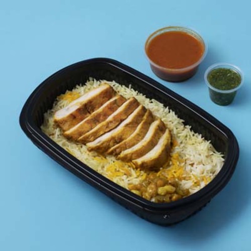 Chicken Machboos [435 calories] - Chicken Machboos dish: 435 calories, 200 grams of Rice , with pieces of boneless chicken breasts grilled in the oven with special seasoning, served with daqoos and green maabouj