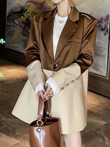 Brown blazer - Stylish half half blazer in brown and beige.