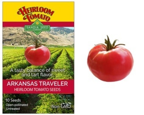 Arkansas Traveller Tomato Sandia - Open-pollinated heirloom  (85 days)

Fruit Color: Pink. Shape: Round. Size: 8 oz. Plant Habit: Indeterminate  Plant Size: 6’ Rosy-pink 8 oz. fruits have that classic tomato flavor with a balance of sweet and tart. A very dependable producer.

History: This great tasting heirloom originated in the Ozark Mountains before 1900, and was grown throughout the South from northwest Arkansas to North Carolina. Arkansas Traveler is prized for its ability to produce flavorful tomatoes under conditions of high heat, humidity, or drought. It's very flavorful, medium-sized tomatoes resist cracking. 

Heirloom, Non-GMO    10 Seeds