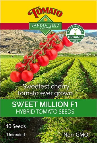 TOMATO Sweet Million Organic Cherry F1 Sandia - Non-GMO, Organic, Hybrid Tomato  (70 days) Fruit Color: Red. Size:  Cherry 1-1/2