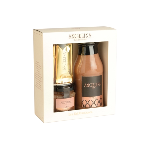 Emblematics gift box - Angelina's must-have products in a gourmet box for every sweet lover. To give or to treat yourself for a successful tea-time. Hot chocolate, chestnut cream and crispy crepes.