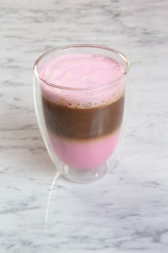 Iced rose latte - rose
  water, rose syrup, grenadine syrup, double shot espresso