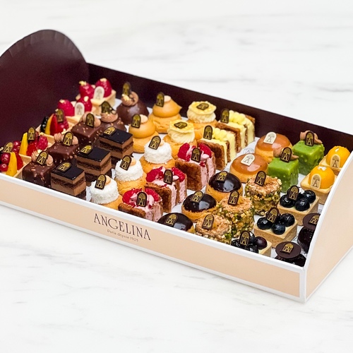 Mini Cakes Tray (Pre-order only 2 days before) - Delight your guests with treats from Angelina Paris, and create a special dining experience with pastry cream and mix&nbsp;berries&nbsp;45 pcs from your choice or mixOpera TrocaderoRocher Trocadero Pistachio Millefeuille Vanilla Millefeuille Raspberry Success Noisette Paris Press Paris Press Coconut Eclair Honey Eclair Caramel Eclair Chocolate Eclair Framboise Eclair Pistachio Tart Fruits Tart Strawberry Tart Mango Tart Blueberry Tart Raspberry