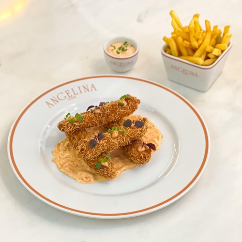 Kadaif Crispy Chicken - Marinated Chicken Breast - Cajun Spices,cooking cream، garlic,salt and black pepper.&nbsp;Panko and Kunafa breadings with&nbsp;mayonnaise and tomato jam