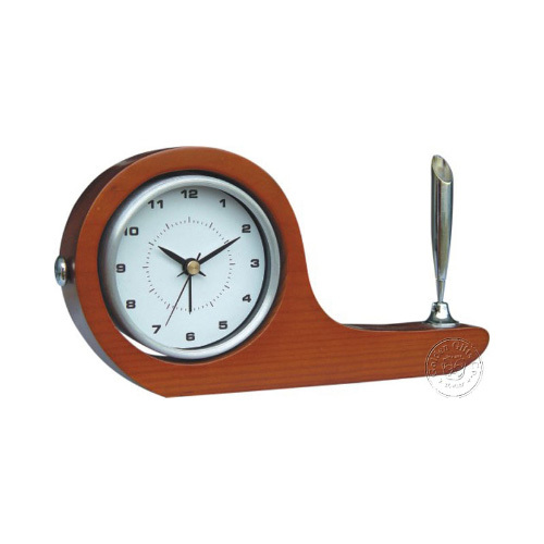 Golden Gifts co - Wooden Clock (D045) - Desk Stand w/Clock Aluminum Round N Pen Holder