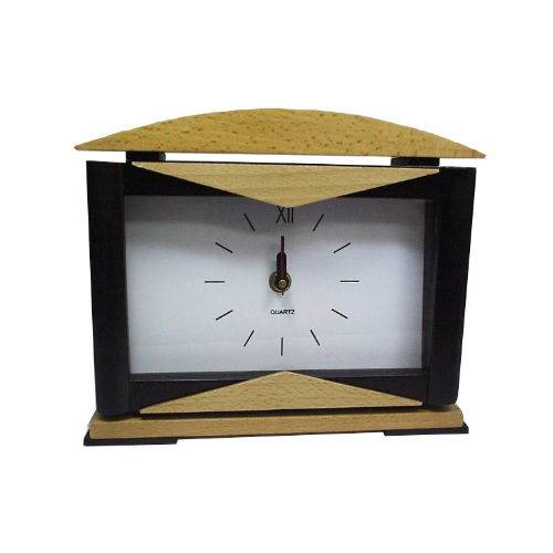 Wooden Clock (C051) - Wooden Desk Clock, Natural/Black.