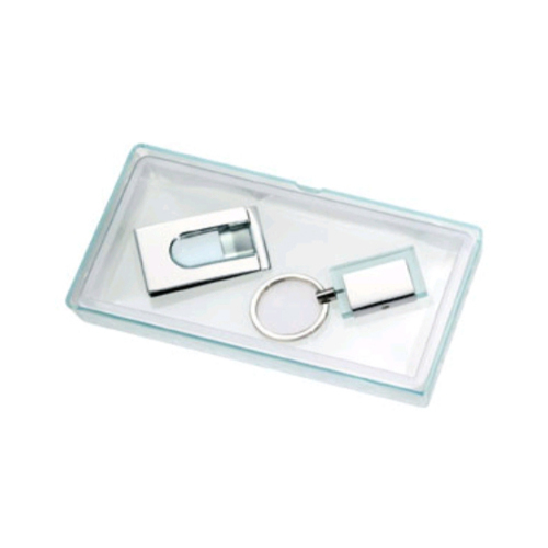 Keyring with Money clip (O115) - Set of Key Ring & Money Clip Acrylic Cyan/Chrome