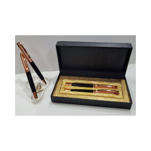 Metal Pen Set (PE048) - Ball Pen N Rolleng Pen Black Copper Up