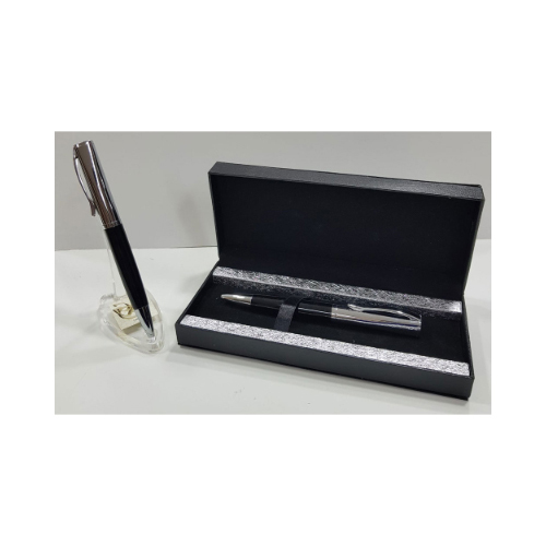 Metal Pen (PE053) - Ball Pen Black W/ Chrome Square up