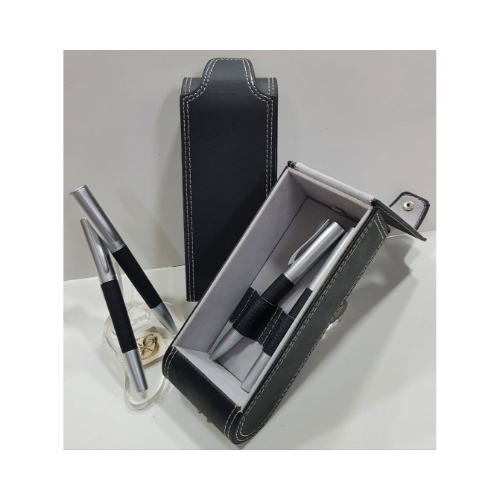 Metal Pen Set (PE064) - Pen Set of Ball N Roll Pen Chrome w/Black Leather