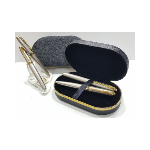 Metal Pen Set (PE080) - Pen Set F+B Thick Matt Nickel Golden Clip + Parts