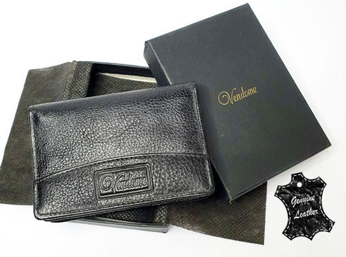 Card holder (O095) - Real Leather Mini Cards Wallet, Black, Vendome Brand.