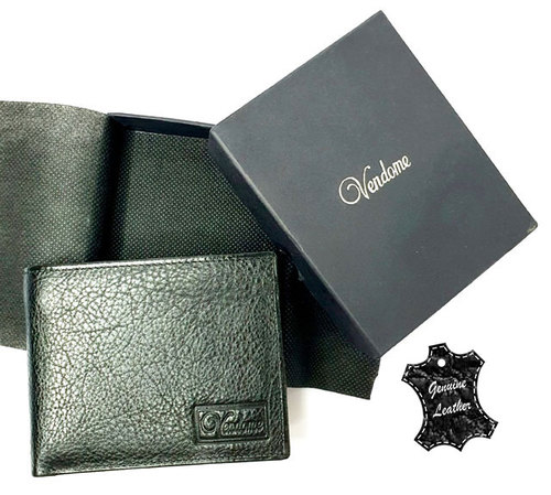 Golden Gifts co - Men Wallet (O088) - Gent Wallet Real Leather Grained Black, Vendome Brand.