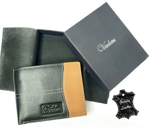 Men Wallet (O089) - Gent Wallet Real Leather Black N Brown, Vendome Brand.