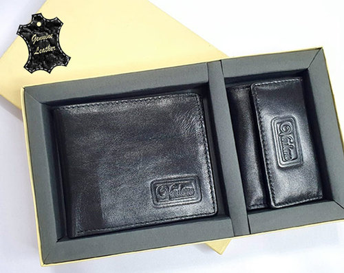 Wallet Set (O091) - Real Leather Set of Wallet & Key Purse, Black, Vendome Brand