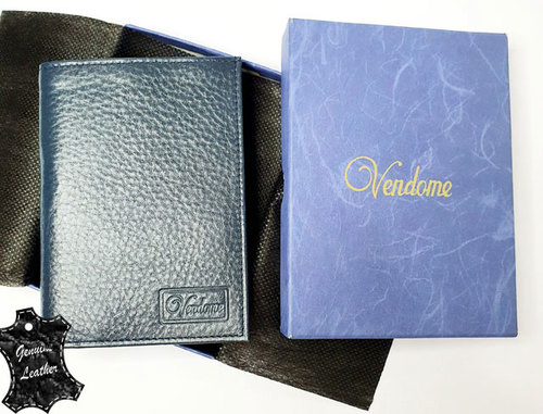 Passport Cover (O085) - Real Leather Passport Wallet D.Blue Grained, Vendome Brand.