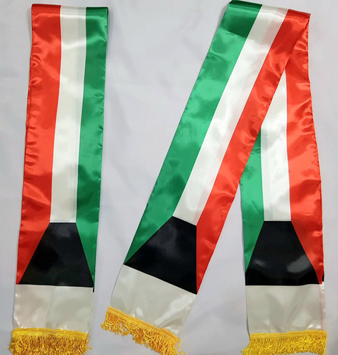 Kuwait Flag Scarf (PR301) - Kuwait Flag Scarf in Satin, Size 150x50 CM