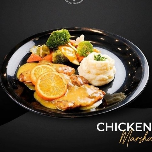 Marshal Chicken - Chicken 2pcs cooked with Marsala sauce served with sauteed vegetables and mashed potatoes