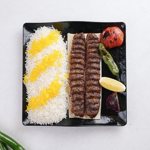 Giloo Kabab - 2 Iranian kebab skewer with white rice