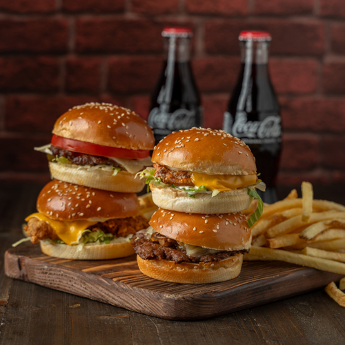 Special Promo Slider Meal - Consist of 4 different sliders, 2 classic fries, 2 soft drinks.