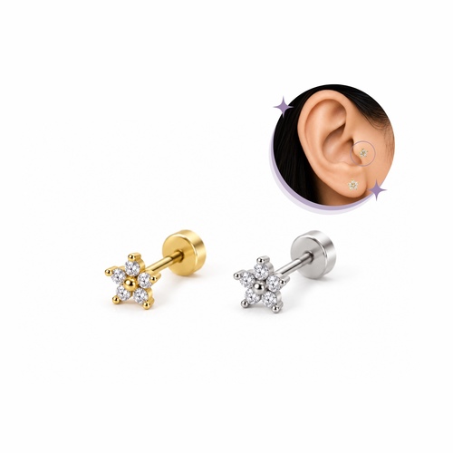 Petite flower ear piercing Thin Bar (20G)