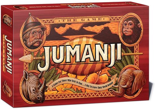 Jumanji - Description:Get into crazy adventures with the Jumanji Board Game Expect the unexpected, charging rhinos, snapping crocodiles and stalking lions are just a roll of the dice away Choose your pawn, roll the dice and move through the jungle If you draw a danger card, use your decoder to reveal the hidden message You and your fellow player must race against time before the jungle fills up the doomsday grid If you get to the center before the grid fills up, shout Jumanji and you win the game! Fun, fast-paced game ideal for 2 players