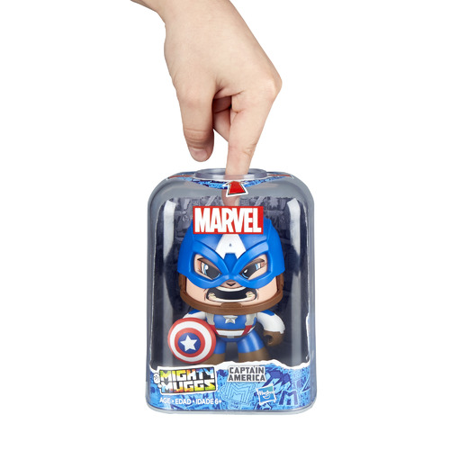 Marvel Mighty Muggs - Captain America - 3 different Captain America facial expressions Press down on head to change face   3.75-inch collectible figure with display case package