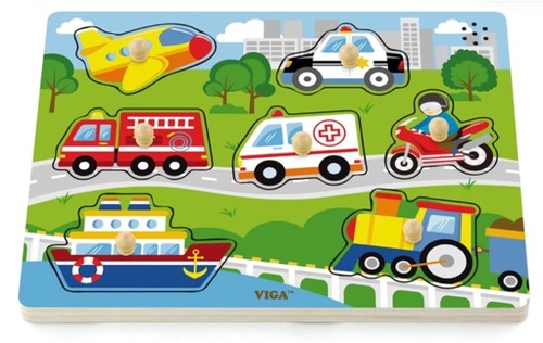 Sound puzzle – transportation - Description:Transportation tools puzzle brings big surprise. Lift the transportation tool pieces up and put it back, you will hear the sound of this transportation tool. Learn about transportation tools, improve matching skills and ability of hand-eye coordination with great fun. Same patterns underneath for easy matching