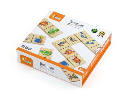 Viga- Dominoes- Vehicle - Description:
 Have fun playing this very popular game. Match up your colorful pictures end to end and the first to use up all their tiles is the winner. Encourages the creativity and hand-eye co-ordination skills.