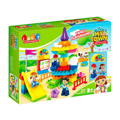 My town- Building blocks playground- 68 pcs - The construction set develops logical thinking, memory, motor skills, imagination of the child, and forms the child's craving for creativity and constructivism. 
 The set consists of 68 large parts, including figures and much more.
 For children from 3 years old.