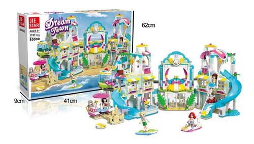 JIE STAR- Dream Town- Aqua Park (1197 Pcs) - This game contains 1197 construction piece. The child learns the skills of building and arranging pieces ro get beautiful building. Age: 6+ years