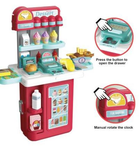 Bowa- 4in 1 Mobile sweet shop - Features:
* Luggage moving sweet shop* Press the button to open cashier drawer* Enhances creative and imaginative play* Recommended Age: Suitable for 3 years & above