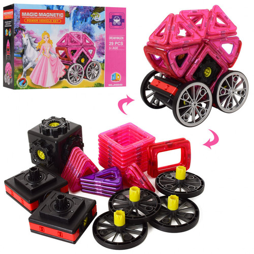 Magic magnetic - Princess carriage - Dream wagon - 29 pcs The constructor is a wonderful educational toy. A good construction set for children opens up scope for creativity, gives the child the opportunity to show their abilities and helps to develop them. Designers can improve the fine motor skills of the fingers in toddlers, and in older children, logic and imagination, imagination and calculation of proportions, and much more.