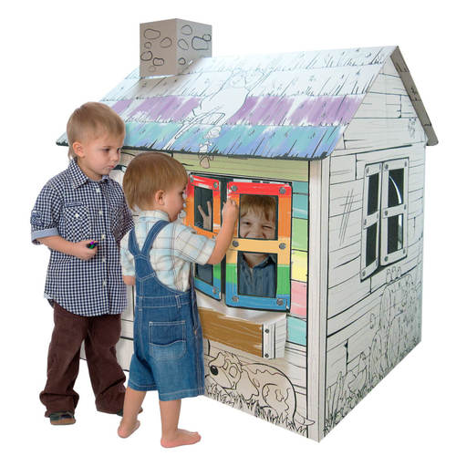 DIY Doodle Large 3D House - DESCRIPTION:Large Size - for 2-3 children play inside. With front and rear door. Made of 100% paper. Easy to assemble. Age 3+.